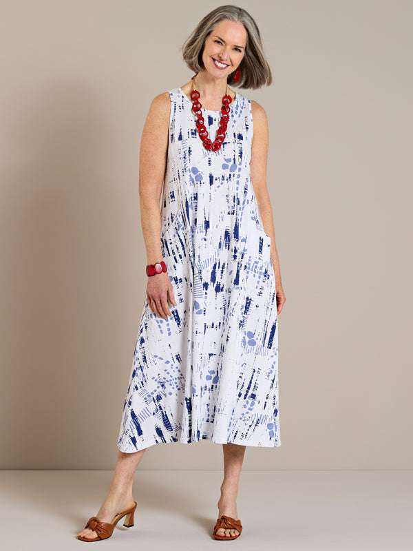 Classic Cotton Sleeveless Tank Dress - Indigo Imprint