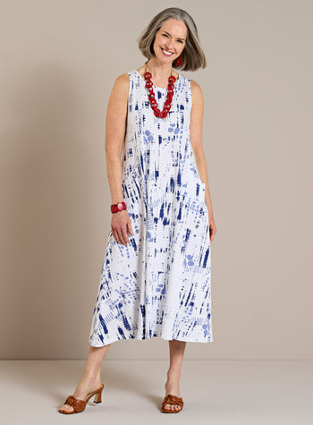 Classic Cotton Sleeveless Tank Dress - Indigo Imprint