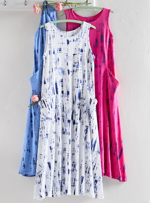 Classic Cotton Sleeveless Tank Dress - Indigo Imprint