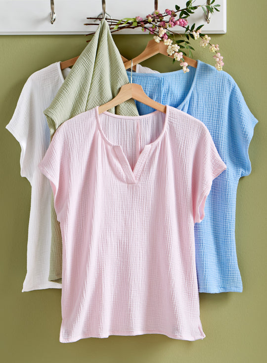 Cotton Ripple Split-V Top
