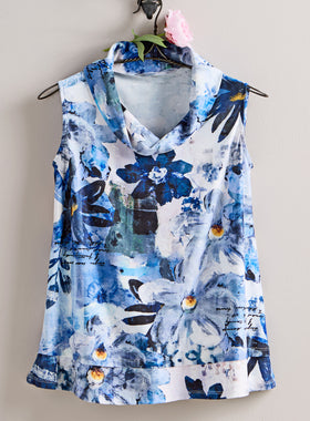 Porcelain Garden Dobby Cowl-Neck Tank