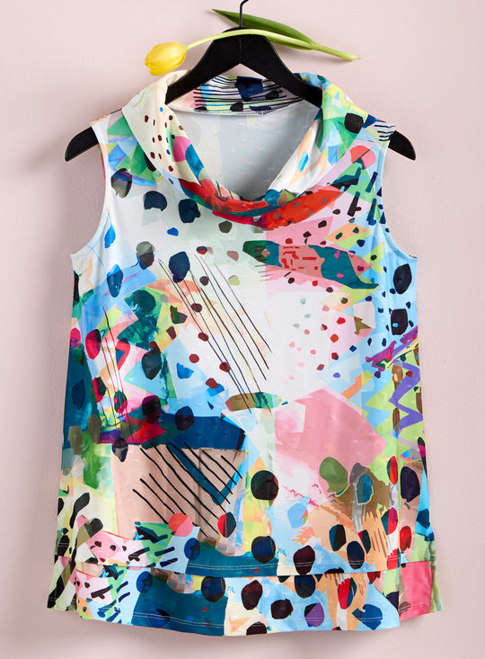 Polka Dot Pop Dobby Cowl-Neck Tank