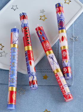 Red White & Blue Hand-Painted Candles - Set of 4