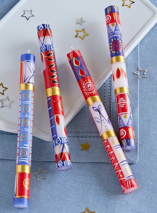 Red White & Blue Hand-Painted Candles - Set of 4