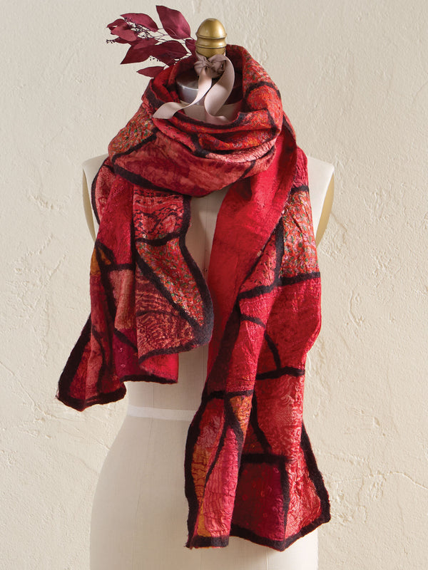 Vintage Sari and Wool Felt Patchwork Scarf