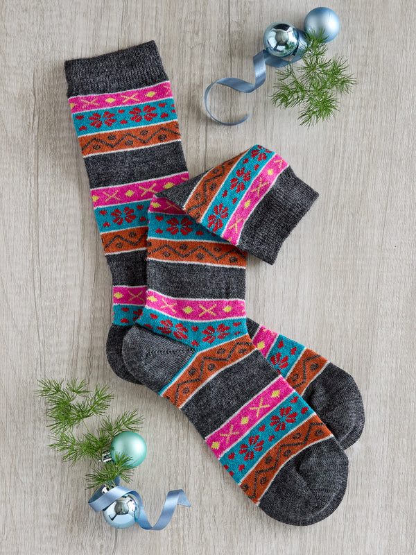 Andean Stripes Alpaca Socks — Charcoal