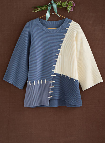 Around the Colorblock Pullover Sweater — Blue Ivory