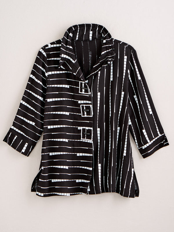 Dashing Ruffle Collar Shirt Jacket — Black