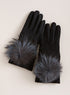 Faux Fur Pom-Pom Touchscreen Gloves — Black