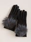 Faux Fur Pom-Pom Touchscreen Gloves — Black