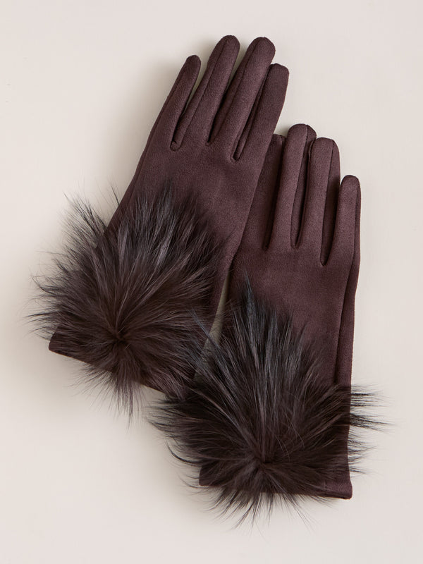 Faux Fur Pom-Pom Touchscreen Gloves