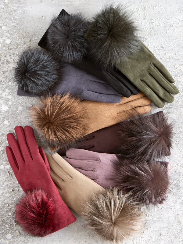 Faux Fur Pom-Pom Touchscreen Gloves
