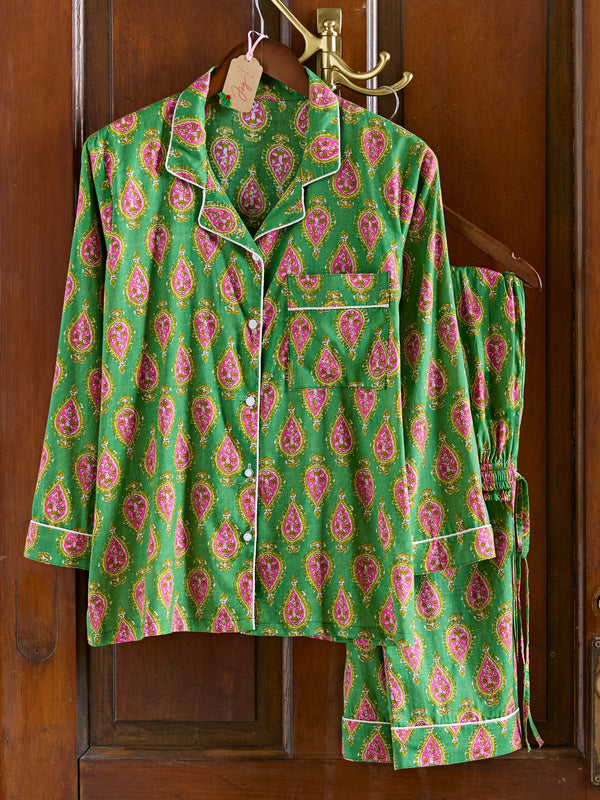 Paisley Parade Long Sleeve Pajamas — Green