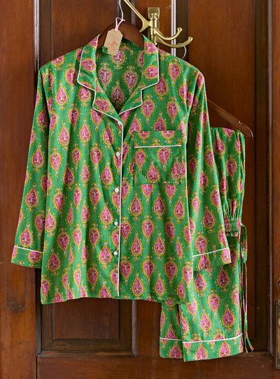Paisley Parade Long Sleeve Pajamas — Green