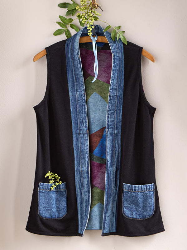 Chroma Color Denim-Detail Reversible Vest