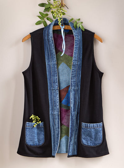 Chroma Color Denim-Detail Reversible Vest