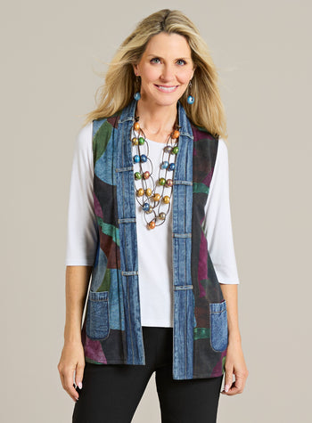Chroma Color Denim-Detail Reversible Vest