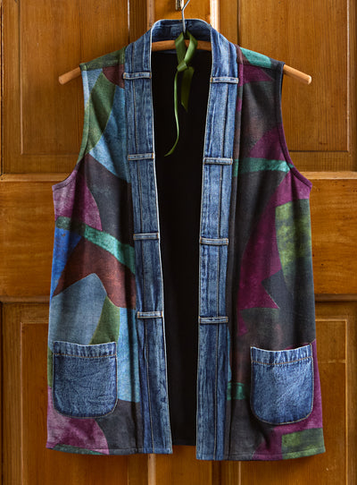 Chroma Color Denim-Detail Reversible Vest — Black