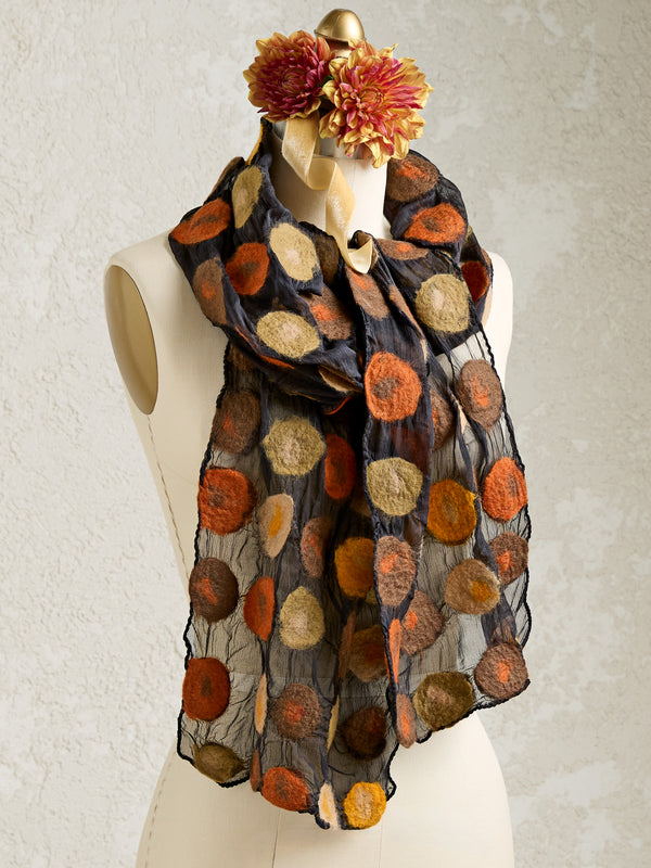 Floating Felt-on-Silk Scarf - Autumn Dots — Brown
