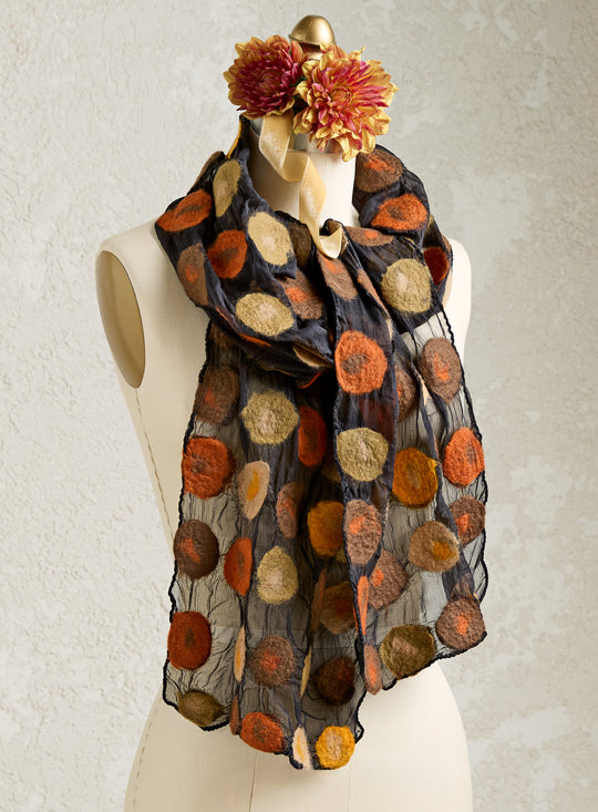 Floating Felt-on-Silk Scarf - Autumn Dots