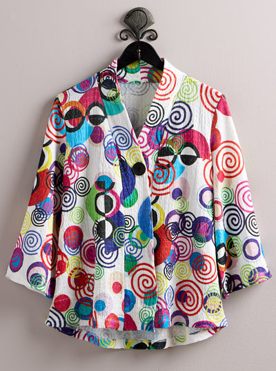 Spellbound Swirls Textured Flyaway Jacket — White