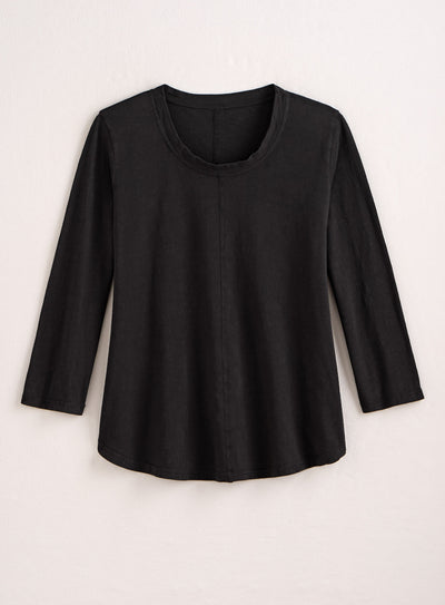 Classic Cotton Center-Seam Top - 3/4 Sleeve — Black