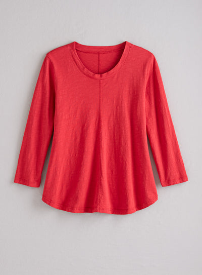 Classic Cotton Center-Seam Top - 3/4 Sleeve — Red