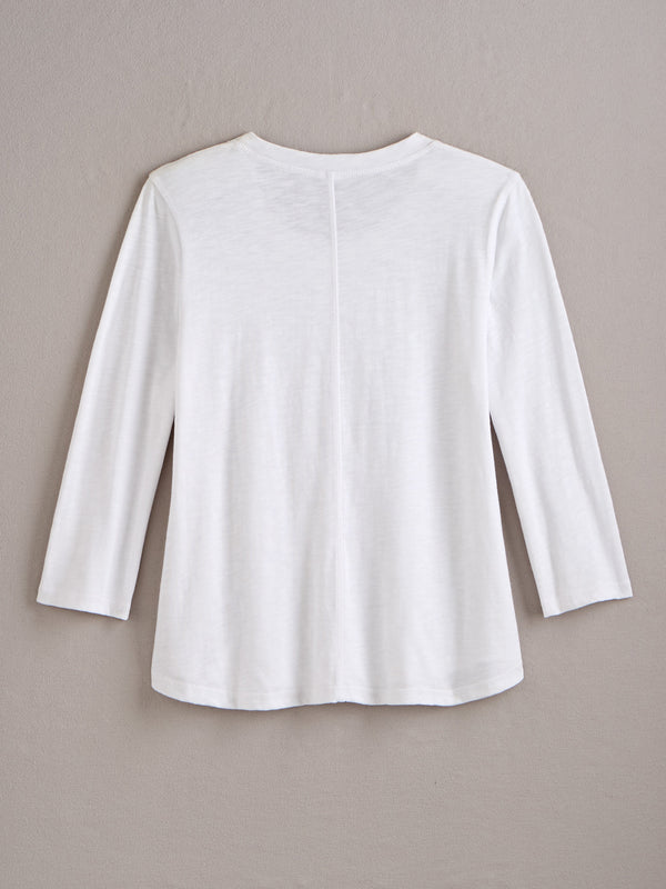 Classic Cotton Center-Seam Top - 3/4 Sleeve — White