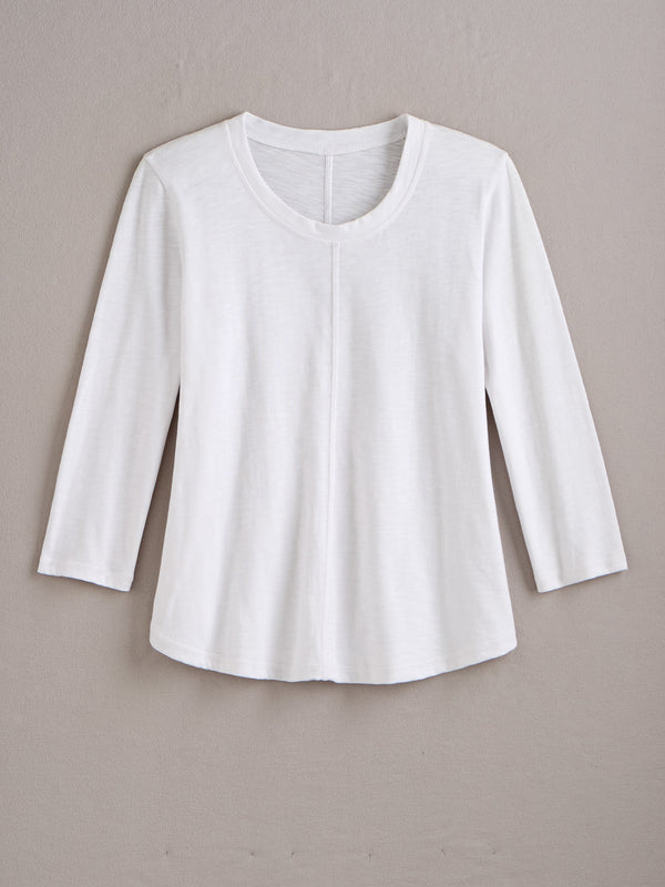 Classic Cotton Center-Seam Top - 3/4 Sleeve — White