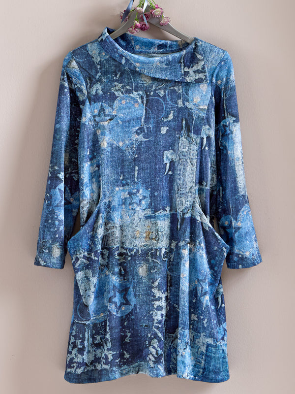 Splashy Stars Brushed Knit Tunic — Blue