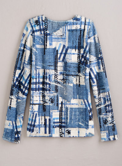 Indigo Patchwork Cozy Rib-Knit Top