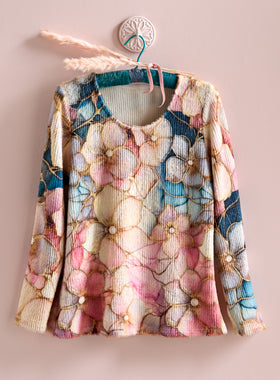 Cloisonné Dogwood Cozy Rib-Knit Top