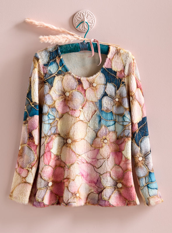Cloisonné Dogwood Cozy Rib-Knit Top