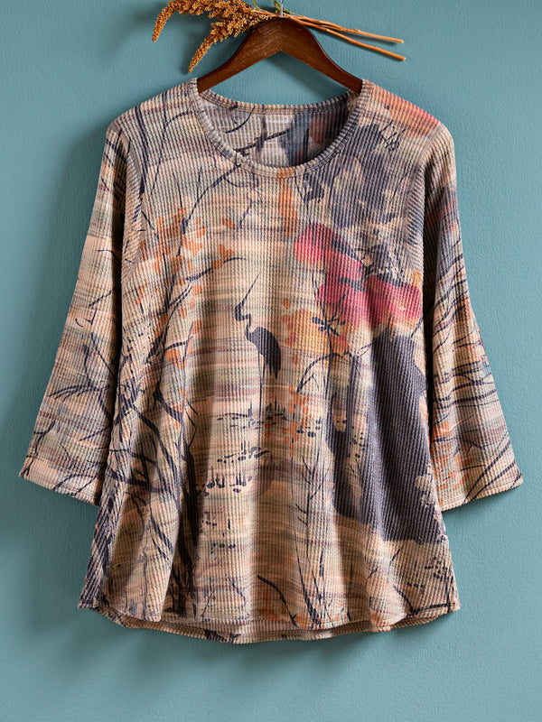 Lucky Crane Rib-Knit Top — Taupe