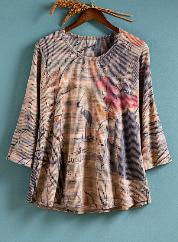 Lucky Crane Rib-Knit Top