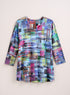 Glitchy Grid Rib-Knit Top — Blue
