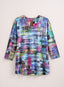 Glitchy Grid Rib-Knit Top — Blue