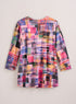 Glitchy Grid Rib-Knit Top — Pink
