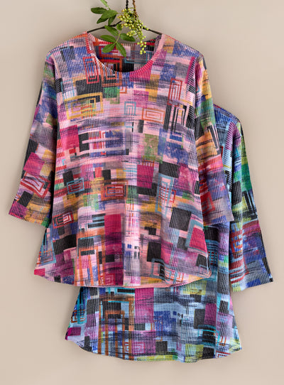 Glitchy Grid Rib-Knit Top