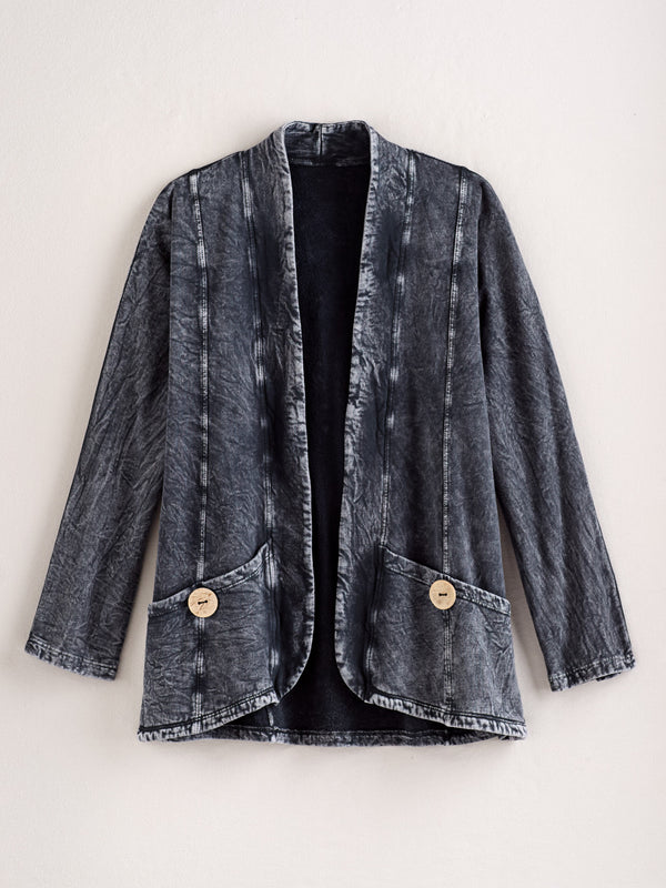 Double Pocket Cotton Fleece Jacket — Black