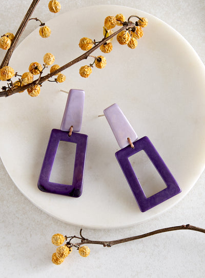 Neo Geo Tagua Earrings — Purple