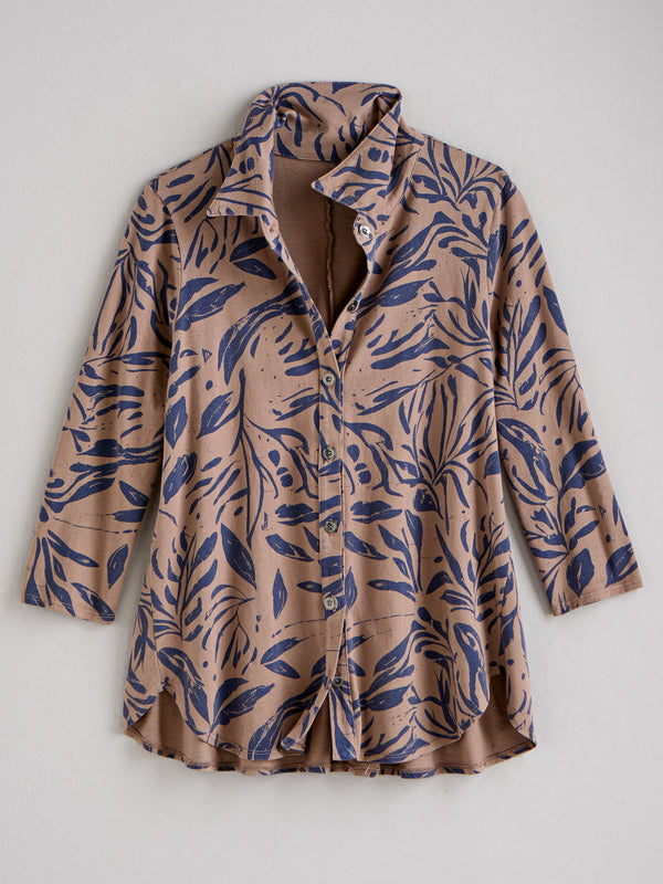 Woodland Cotton Knit Blouse — Coffee