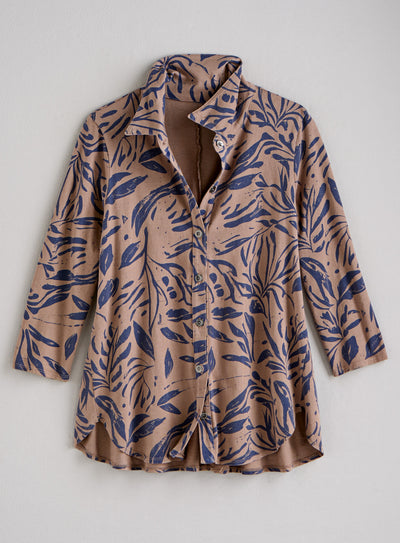 Woodland Cotton Knit Blouse — Coffee