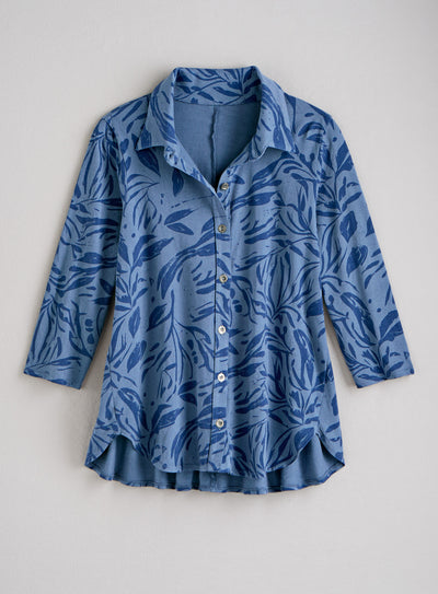Woodland Cotton Knit Blouse — Dutch Blue
