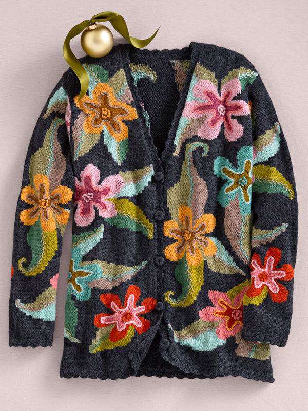 Andean Floral Hand-Knit Cardigan - Yellow/Light Pink — Charcoal