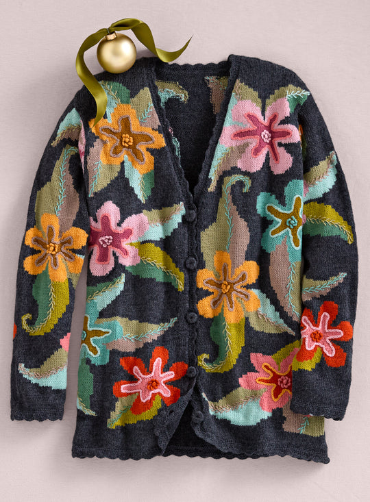 Andean Floral Hand-Knit Cardigan - Yellow/Light Pink