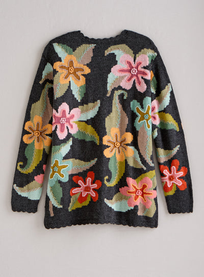 Andean Floral Hand-Knit Cardigan - Yellow/Light Pink