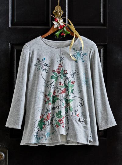 Christmas Greetings Pocket Top — Gray