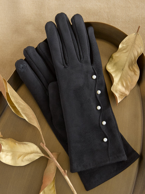 String of Pearls Touchscreen Gloves — Black