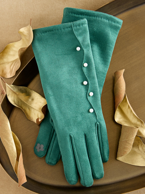 String of Pearls Touchscreen Gloves — Green